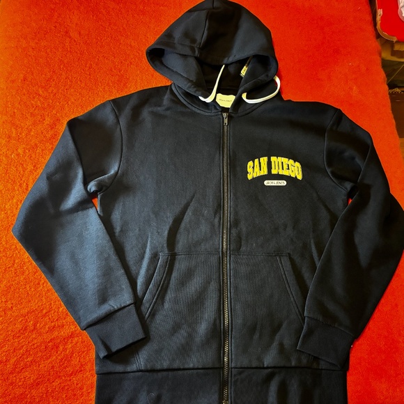 Jack & Jones navy blue and yellow San Diego varsity zip-up hoodie NWT - Picture 3 of 9